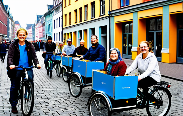 Crowdfunding Success - Lastenrad Initiative**
"A group of diverse, smiling people gathered around several cargo bikes (Lastenräder) in a pedestrian-friendly area of Hamburg, Germany, fully clothed in everyday, modest clothing, appropriate for cycling. In the background, colorful buildings and a bustling market scene. Focus on community spirit and sustainable transportation. safe for work, appropriate content, professional photography, perfect anatomy, correct proportions, well-formed hands, proper finger count, natural body proportions, family-friendly."
**
