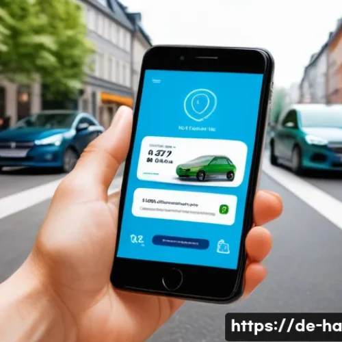 공유경제의 자원 관리 전략 - A modern urban scene showcasing a diverse group of people using a sleek carsharing app on smartphone...