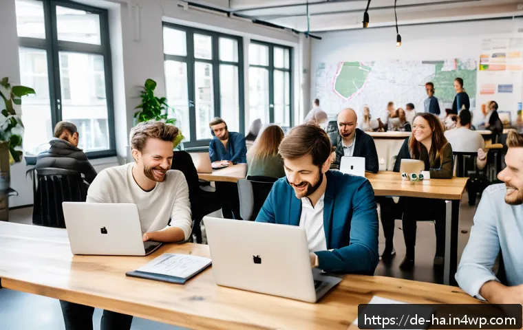공유경제 스타트업 성공 전략 - A vibrant, modern co-working space in Berlin filled with diverse young professionals actively engagi...