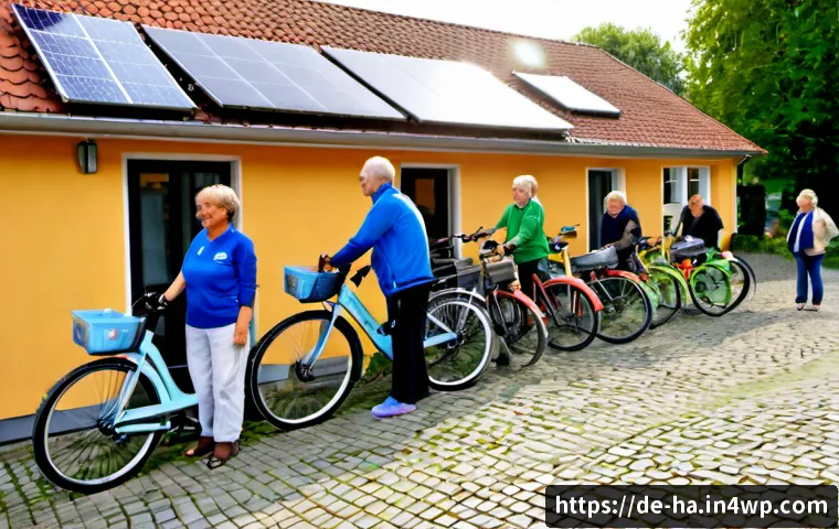 지속 가능한 공유경제의 구축 방법 - Photorealistic community sharing hub in a modern German neighborhood, diverse adults and seniors bor...
